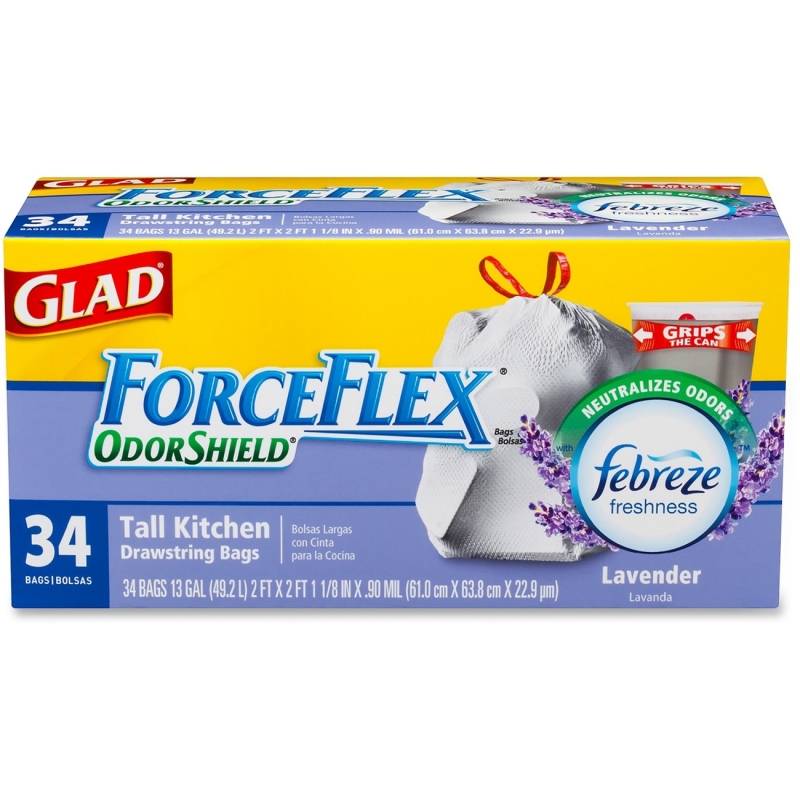 Glad ForceFlex OdorShield Tall Kitchen Drawstring Trash Bags 78531 CLO78531