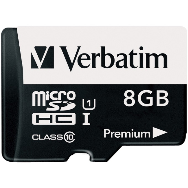 Verbatim 8GB Premium microSDHC Memory Card with Adapter, UHS-I Class 10 44081