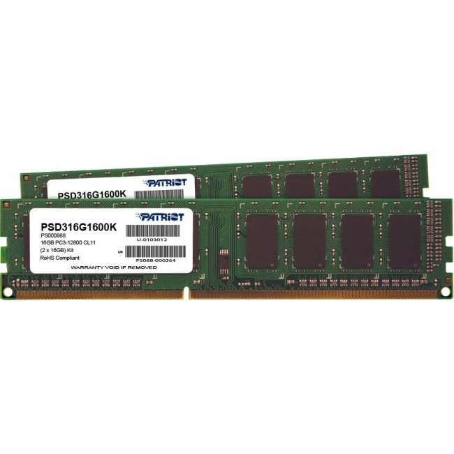 Patriot Memory Signature DDR3 16GB (2 x 8GB CL11 PC3-12800 (1600MHz) DIMM Kit PSD316G1600KH
