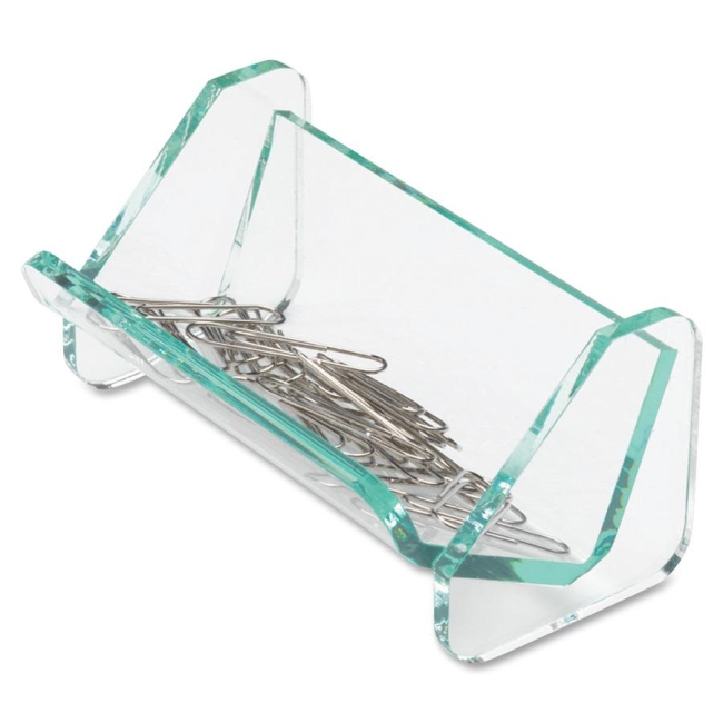 Lorell Acrylic Transparent Green Edge Paper Clip Holder 80660 LLR80660