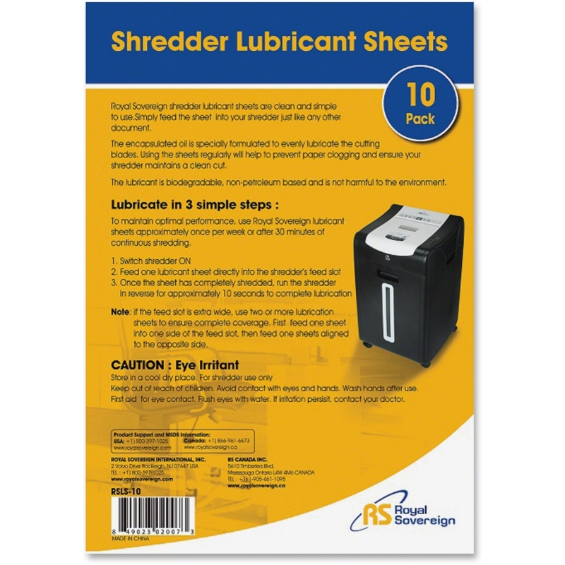 Royal Sovereign Shredder Lubricant Sheets - 10 Pack RS-SLS