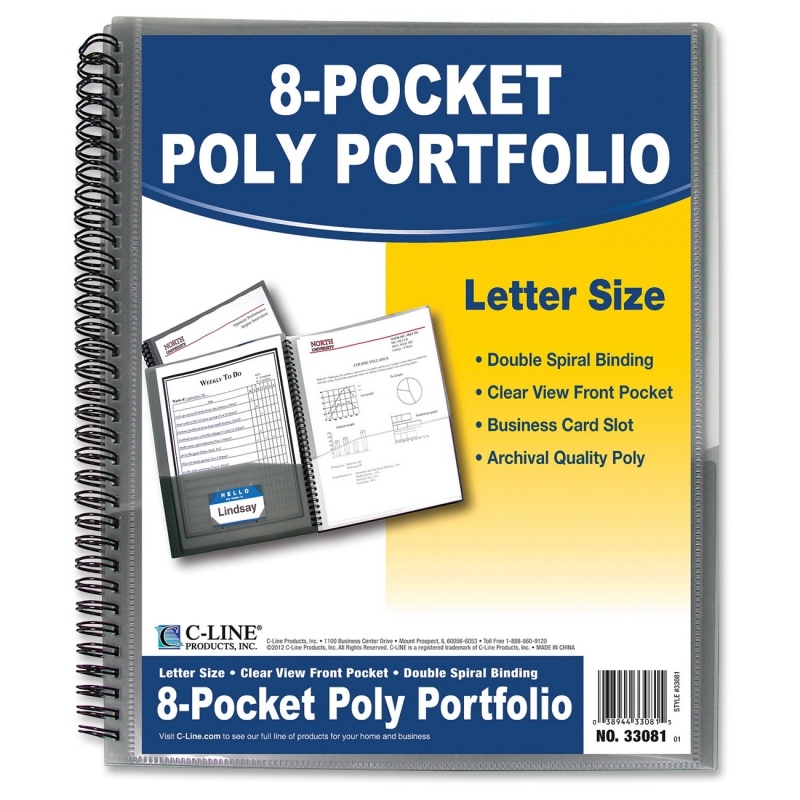 C-Line 8-Pocket Spiral-Bound Poly Portfolio, Smoke, 1/EA 33081 CLI33081