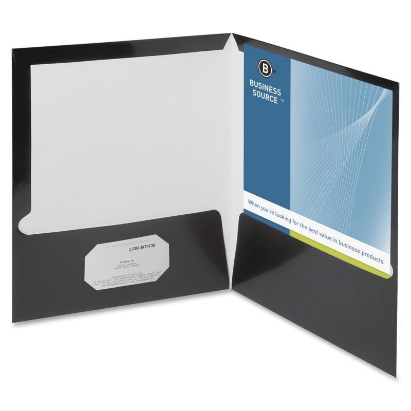 Business Source Two-Pocket Folders with Business Card Holder 44425 BSN44425
