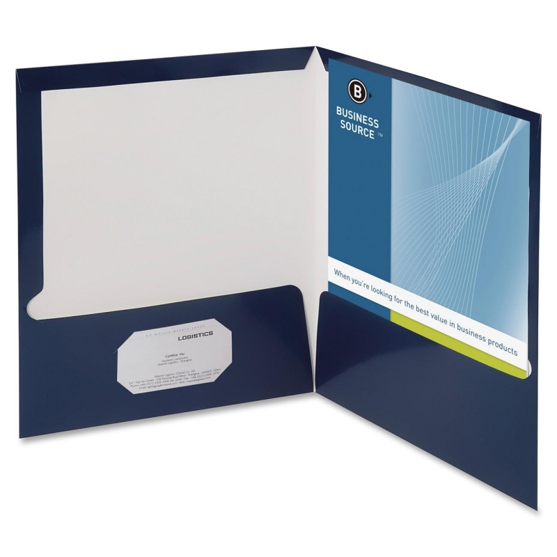 Business Source Two-Pocket Folders with Business Card Holder 44430 BSN44430