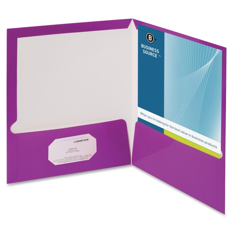 Business Source Two-Pocket Folders with Business Card Holder 44429 BSN44429