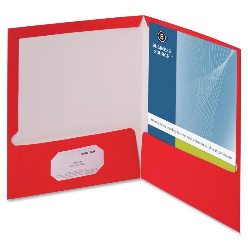Business Source Two-Pocket Folders with Business Card Holder 44426 BSN44426