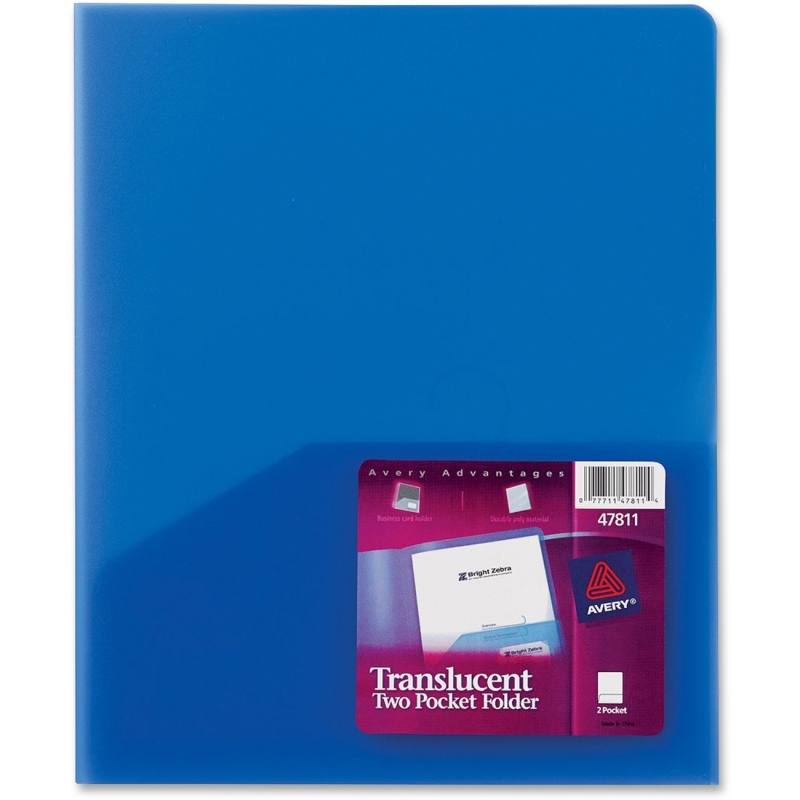 Avery Translucent Two-Pocket Folder 47811, Blue 47811EA AVE47811EA