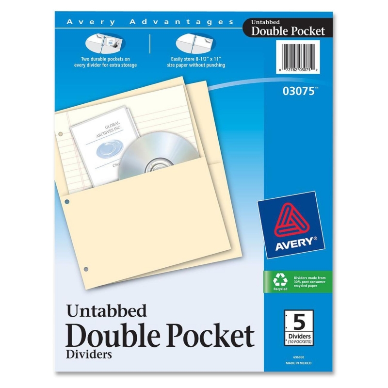 Avery Untabbed Double Pocket Divider 3075 AVE03075