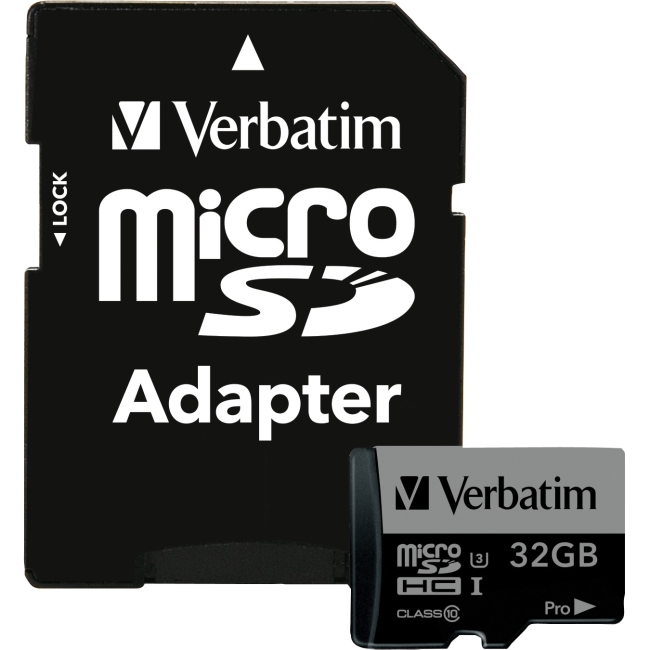 Verbatim 32GB Pro 600X microSDHC Memory Card with Adapter, UHS-I U3 Class 10 47041