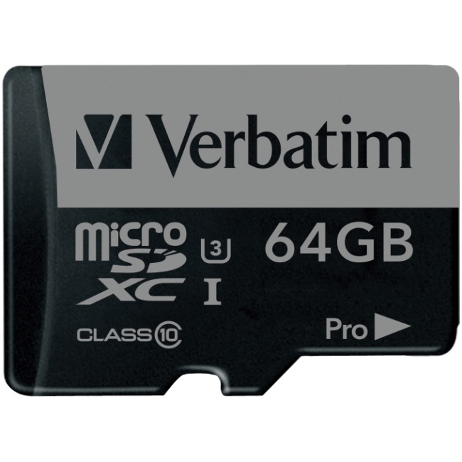Verbatim 64GB Pro 600X microSDXC Memory Card with Adapter, UHS-I U3 Class 10 47042