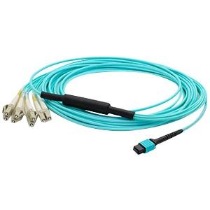 AddOn 7m MPO (Female) to 4xLC (Male) 8-strand Aqua OM4 Duplex LSZH LOMM Fanout Cable ADD-MPO-4LC7M5OM4