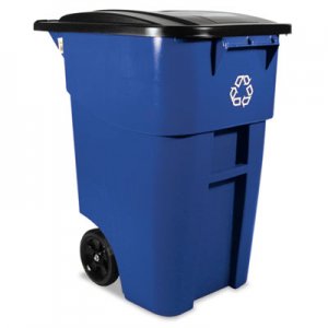 Rubbermaid Commercial Brute Recycling Rollout Container, Square, 50 gal, Blue RCP9W2773BLU FG9W2773BLUE
