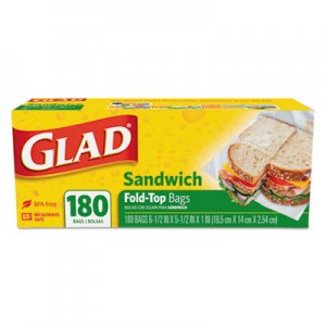 Glad Fold-Top Sandwich Bags, 6.5" x 5.5", Clear, 180/Box, 12 Boxes/Carton CLO60771 60771