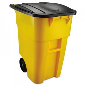 Rubbermaid Commercial Brute Rollout Container, Square, Plastic, 50 gal, Yellow RCP9W27YEL FG9W2700YEL