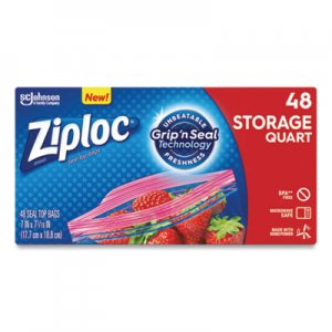 Ziploc Double Zipper Storage Bags, 1 qt, 1.75 mil, 9.63" x 8.5", Clear, 9/Carton SJN314469 314469