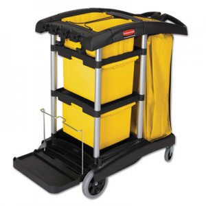 Rubbermaid Commercial HYGENE HYGEN M-fiber Healthcare Cleaning Cart, 22w x 48.25d x 44h, Black/Yellow/Silver RCP9T73 FG9T7300BLA