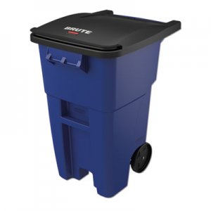 Rubbermaid Commercial Brute Rollout Container, Square, Plastic, 50 gal, Blue RCP9W27BLU FG9W2700BLUE