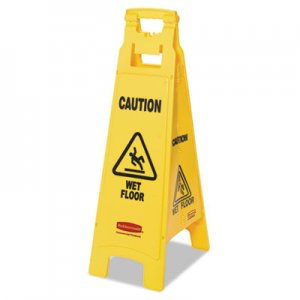 Rubbermaid Commercial Caution Wet Floor Floor Sign, 4-Sided, Plastic, 12 x 16 x 38, Yellow RCP611477YEL FG611477YEL