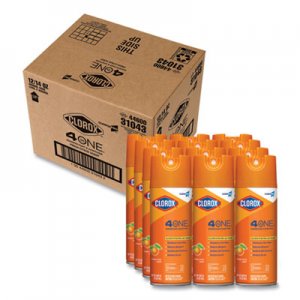 Clorox 4-in-One Disinfectant and Sanitizer, Citrus, 14 oz Aerosol Spray, 12/Carton CLO31043CT 31043