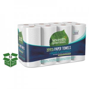 Seventh Generation 100% Recycled Paper Kitchen Towel Rolls, 2-Ply, 11 x 5.4 Sheets, 156 Sheets/RL, 32RL/CT