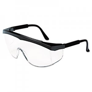 MCR Stratos Safety Glasses, Black Frame, Clear Lens, 12/Box CRWSS110BX SS110