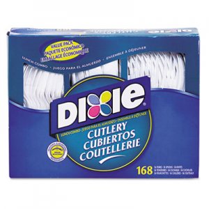 Dixie Combo Pack, Tray with White Plastic Utensils, 56 Forks, 56 Knives, 56 Spoons, 6 Packs DXECM168CT CM168