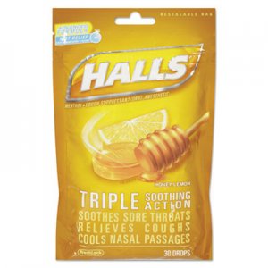 HALLS Triple Action Cough Drops, Honey-Lemon, 30/Bag CDB28694 03 12546 62183 00