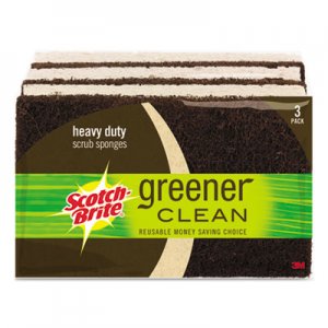 Scotch-Brite Greener Clean Heavy-Duty Scrub Sponge, 2 7/10 x .75 x 4 3/5, Brown, 3/Pack