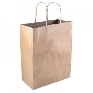 COSCO Premium Shopping Bag, 8" x 4" x 10.25", Brown Kraft, 50/Box COS098375 098375