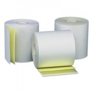 Universal Carbonless Paper Rolls, 0.44" Core, 3" x 90 ft, White/Canary, 50/Carton UNV35767