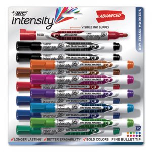 BIC Low Odor and Bold Writing Pen Style Dry Erase Marker, Bullet Tip, Assorted, 12 BICGELIPP121AST GELIPP121-AST