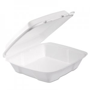 Dart Foam Hinged Lid Container, Performer Perforated Lid, 9 x 9.4 x 3, White, 100/Bag, 2 Bag/Carton