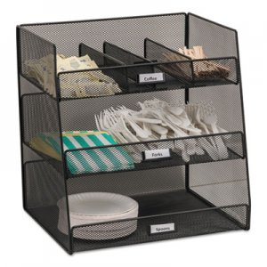 Safco Onyx Breakroom Organizers, 3 Compartments,14.625x11.75x15, Steel Mesh, Black SAF3293BL 3293BL