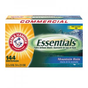 Arm & Hammer Essentials Dryer Sheets, Mountain Rain, 144 Sheets/Box, 6 Boxes/Carton CDC3320000102 33200-00102