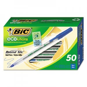 BIC Ecolutions Round Stic Stick Ballpoint Pen Value Pack, 1mm, Blue Ink, Clear Barrel, 50/Pack BICGSME509BE GSME509BE