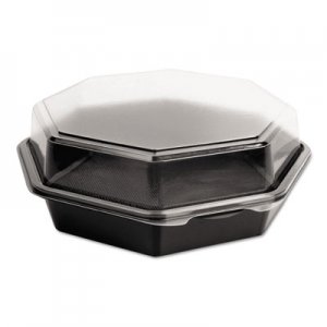 Dart OctaView Hinged-Lid Cold Food Containers, 42 oz, 9.57 x 9.2 x 3.2, Black/Clear, 100