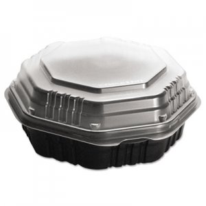 Dart OctaView Hinged-Lid Hot Food Containers, 31 oz, 9.55 x 9.1 x 3, Black/Clear, 100/Carton