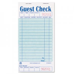 AmerCareRoyal Guest Check Book, 3 1/2 x 6 7/10, 50/Book, 50 Books/Carton RPPGC36321 GC3632-1