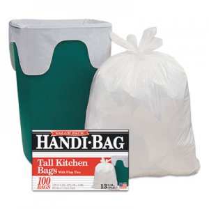 Handi-Bag Super Value Pack, 13 gal, 0.6 mil, 23.75" x 28", White, 600/Carton WBIHAB6FK100CT WEB HAB6FK100