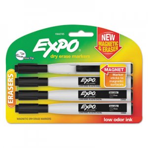 EXPO Magnetic Dry Erase Marker, Fine Bullet Tip, Black, 4/Pack SAN1944745 1944745