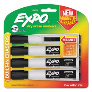EXPO Magnetic Dry Erase Marker, Broad Chisel Tip, Black, 4/Pack SAN1944729 1944729