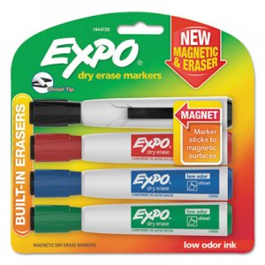 EXPO Magnetic Dry Erase Marker, Broad Chisel Tip, Assorted Colors, 4/Pack SAN1944728 1944728