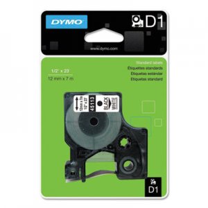 DYMO D1 High-Performance Polyester Removable Label Tape, 0.5" x 23 ft, Black on White DYM45113 45113