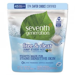 Seventh Generation Natural Laundry Detergent Packs, Powder, Unscented, 45 Packets/Pack, 8/Carton SEV22977CT 22977CT