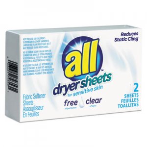 All Free Clear Vend Pack Dryer Sheets, Fragrance Free, 2 Sheets/Box, 100 Box/Carton VEN2979353 R1-2979353