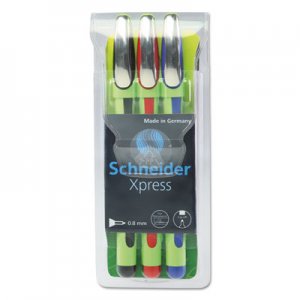 SchneiderA Xpress Fineliner Stick Pen, 0.8 mm, Assorted Ink, Green Barrel, 3/Pack RED190093 190093