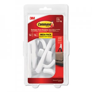 Command General Purpose Hooks, 5lb Capacity, Plastic, White, 14 Hooks, 16 Strips/Pack MMM17003MPES 17003-MPES