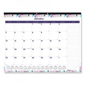 Blueline Passion Monthly Deskpad Calendar, Chipboard Back, Floral Design, 22 x 17, 2021 REDC194113 C194113