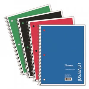 Universal 1 Sub. Wirebound Notebook, 10.5 x 8, College Rule, 70 Sht, Assorted Covers, 4/PK UNV66614