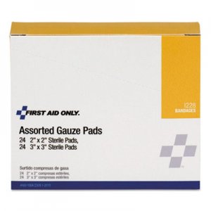 First Aid Only Gauze Pads, 2" x 2"; 3" x 3", 48/Box FAOI228 I228